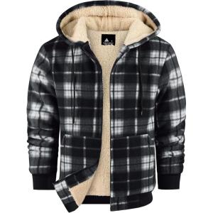 imageZITY Heavy Thick Hoodies for Men Plaid Flannel Warm Sherpa Fleece Lined Winter Full Zip Up CoatBlack