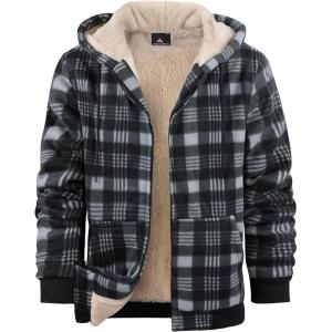 imageZITY Heavy Thick Hoodies for Men Plaid Flannel Warm Sherpa Fleece Lined Winter Full Zip Up CoatBlack Gray