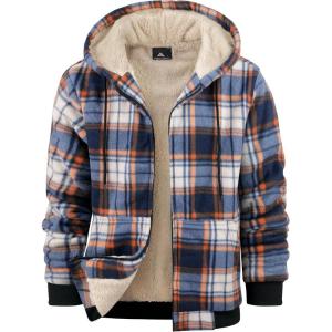 imageZITY Heavy Thick Hoodies for Men Plaid Flannel Warm Sherpa Fleece Lined Winter Full Zip Up CoatBlue Orange