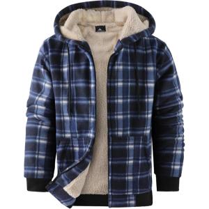 imageZITY Heavy Thick Hoodies for Men Plaid Flannel Warm Sherpa Fleece Lined Winter Full Zip Up CoatDark Blue