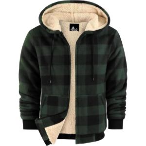 imageZITY Heavy Thick Hoodies for Men Plaid Flannel Warm Sherpa Fleece Lined Winter Full Zip Up CoatDark Green
