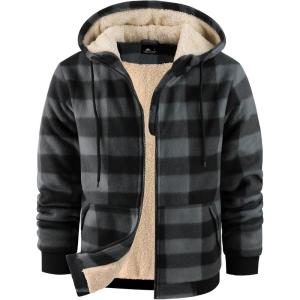 imageZITY Heavy Thick Hoodies for Men Plaid Flannel Warm Sherpa Fleece Lined Winter Full Zip Up CoatDark Grey