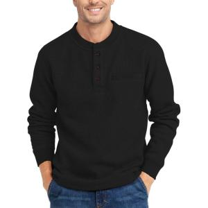 imageZITY Long Sleeve Henley Shirts for Men Casual Waffle Thermal Fashion Pullover 3Button TShirt with PocketAll Black