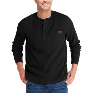 imageZITY Long Sleeve Henley Shirts for Men Casual Waffle Thermal Fashion Pullover 3Button TShirt with PocketBlack