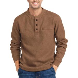 imageZITY Long Sleeve Henley Shirts for Men Casual Waffle Thermal Fashion Pullover 3Button TShirt with PocketBrown