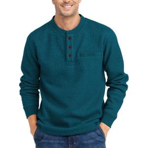 imageZITY Long Sleeve Henley Shirts for Men Casual Waffle Thermal Fashion Pullover 3Button TShirt with PocketDark Teal Blue