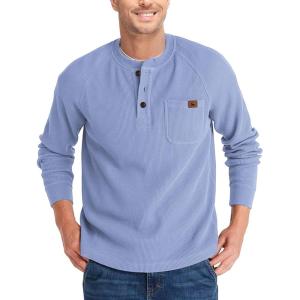 imageZITY Long Sleeve Henley Shirts for Men Casual Waffle Thermal Fashion Pullover 3Button TShirt with PocketHaze Blue