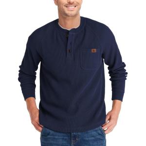 imageZITY Long Sleeve Henley Shirts for Men Casual Waffle Thermal Fashion Pullover 3Button TShirt with PocketNavy Blue