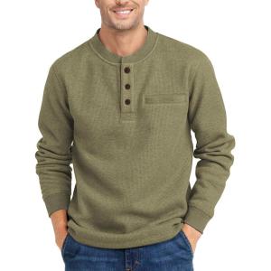 imageZITY Long Sleeve Henley Shirts for Men Casual Waffle Thermal Fashion Pullover 3Button TShirt with PocketOlive Green