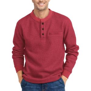imageZITY Long Sleeve Henley Shirts for Men Casual Waffle Thermal Fashion Pullover 3Button TShirt with PocketRed