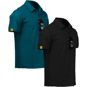 imageZITY Mens 2 Pack Polo Shirts Short Sleeve Performance Sports Golf Shirt for Men Tactical ShirtBlack Dark Teal Blue