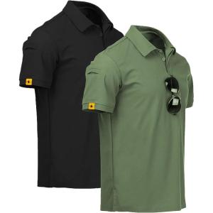 imageZITY Mens 2 Pack Polo Shirts Short Sleeve Performance Sports Golf Shirt for Men Tactical ShirtBlack Green