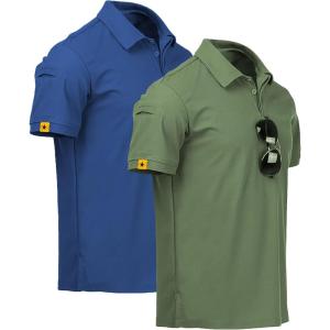 imageZITY Mens 2 Pack Polo Shirts Short Sleeve Performance Sports Golf Shirt for Men Tactical ShirtBlue Green