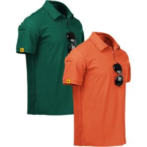 imageZITY Mens 2 Pack Polo Shirts Short Sleeve Performance Sports Golf Shirt for Men Tactical ShirtForestgreen Orange
