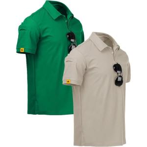 imageZITY Mens 2 Pack Polo Shirts Short Sleeve Performance Sports Golf Shirt for Men Tactical ShirtGrassgreen Lightkhaki