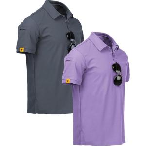 imageZITY Mens 2 Pack Polo Shirts Short Sleeve Performance Sports Golf Shirt for Men Tactical ShirtGrey Lilac