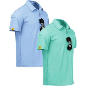 imageZITY Mens 2 Pack Polo Shirts Short Sleeve Performance Sports Golf Shirt for Men Tactical ShirtMoon Turquoise Blue
