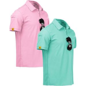 imageZITY Mens 2 Pack Polo Shirts Short Sleeve Performance Sports Golf Shirt for Men Tactical ShirtPink Turquoiseblue