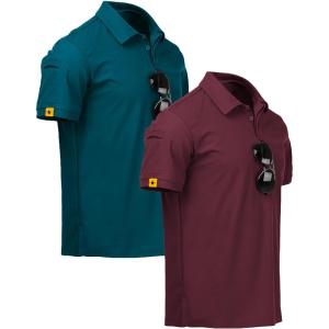 imageZITY Mens 2 Pack Polo Shirts Short Sleeve Performance Sports Golf Shirt for Men Tactical ShirtTealblue Winered
