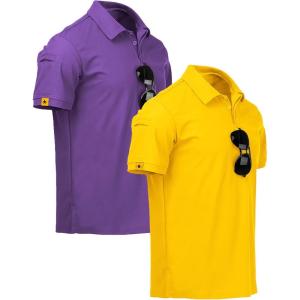 imageZITY Mens 2 Pack Polo Shirts Short Sleeve Performance Sports Golf Shirt for Men Tactical ShirtViolet Yellow