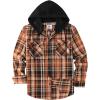 imageZITY Mens Flannel Hoodie Shirts Casual Button Down Plaid Shirt Jackets for Men Long Sleeve Stylish Hooded with PocketBlack Orange