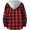 imageZITY Mens Flannel Hoodie Shirts Casual Button Down Plaid Shirt Jackets for Men Long Sleeve Stylish Hooded with PocketBlack Red