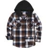 imageZITY Mens Flannel Hoodie Shirts Casual Button Down Plaid Shirt Jackets for Men Long Sleeve Stylish Hooded with PocketBrown White