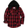 imageZITY Mens Flannel Hoodie Shirts Casual Button Down Plaid Shirt Jackets for Men Long Sleeve Stylish Hooded with PocketRed Black