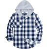 imageZITY Mens Flannel Hoodie Shirts Casual Button Down Plaid Shirt Jackets for Men Long Sleeve Stylish Hooded with PocketRoyalblue White