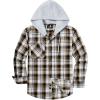 imageZITY Mens Flannel Hoodie Shirts Casual Button Down Plaid Shirt Jackets for Men Long Sleeve Stylish Hooded with PocketWhite Grey Brown