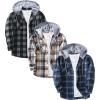 imageZITY 3 Pack Mens Flannel Hoodie Shirts Long Sleeve Casual Vintage Button Down Plaid Shirt Jacket with PocketDeepbluebeige Navy White