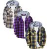 imageZITY 3 Pack Mens Flannel Hoodie Shirts Long Sleeve Casual Vintage Button Down Plaid Shirt Jacket with PocketDeepbluebeige Purple Yellownavy