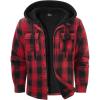 imageZITY Mens Sherpa Flannel Shirt Jacket Plaid Fleece Lined Hoodie Full Zip Long Sleeve Winter Warm Coat for MenRed