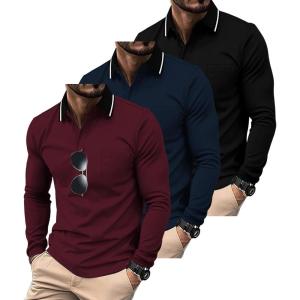imageZITY 3 Pack Men Polo Shirts Long Sleeve with Pocket Golf Shirts Shirts for Men Casual Work Athletic Collared TShirtsBlack Winered Navy