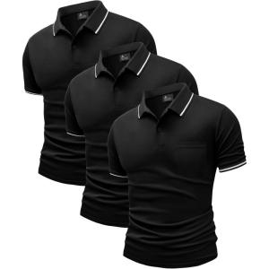 imageZITY 3 Pack Men Polo Shirts Short Sleeve with Pocket Sport Wicking Shirts for Men Casual Athletic Collared TShirtsBlack Black Black