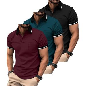 imageZITY 3 Pack Men Polo Shirts Short Sleeve with Pocket Sport Wicking Shirts for Men Casual Athletic Collared TShirtsBlack Duckblue Winered