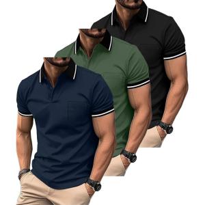 imageZITY 3 Pack Men Polo Shirts Short Sleeve with Pocket Sport Wicking Shirts for Men Casual Athletic Collared TShirtsBlack Green Navy