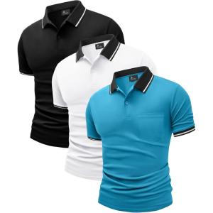 imageZITY 3 Pack Men Polo Shirts Short Sleeve with Pocket Sport Wicking Shirts for Men Casual Athletic Collared TShirtsBlack White Blue