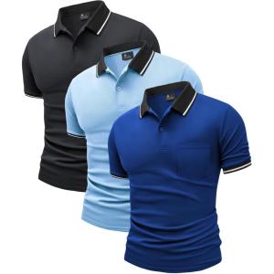 imageZITY 3 Pack Men Polo Shirts Short Sleeve with Pocket Sport Wicking Shirts for Men Casual Athletic Collared TShirtsGrey Moonblue Blue
