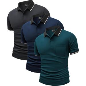imageZITY 3 Pack Men Polo Shirts Short Sleeve with Pocket Sport Wicking Shirts for Men Casual Athletic Collared TShirtsGrey Navy Duckblue
