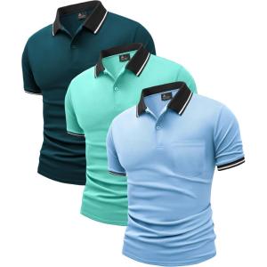 imageZITY 3 Pack Men Polo Shirts Short Sleeve with Pocket Sport Wicking Shirts for Men Casual Athletic Collared TShirtsMoonblue Duckblue Greenblue