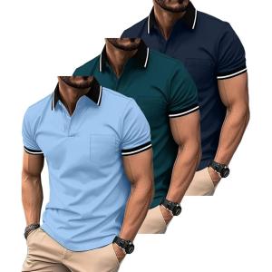 imageZITY 3 Pack Men Polo Shirts Short Sleeve with Pocket Sport Wicking Shirts for Men Casual Athletic Collared TShirtsNavy Duckblue Blue