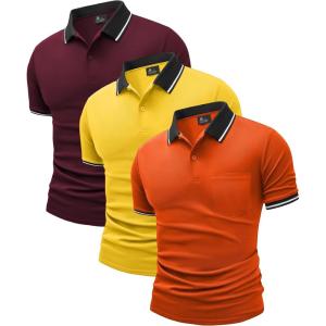 imageZITY 3 Pack Men Polo Shirts Short Sleeve with Pocket Sport Wicking Shirts for Men Casual Athletic Collared TShirtsOrange Yelleow Red