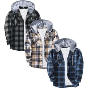 imageZITY 3 Pack Mens Flannel Hoodie Shirts Long Sleeve Casual Vintage Button Down Plaid Shirt Jacket with PocketDeepbluebeige Navy White