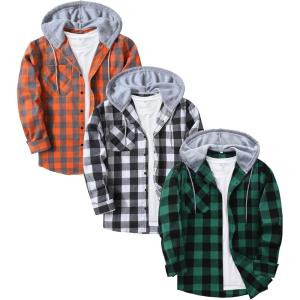 imageZITY 3 Pack Mens Flannel Hoodie Shirts Long Sleeve Casual Vintage Button Down Plaid Shirt Jacket with PocketGreen Orange Whiteblack