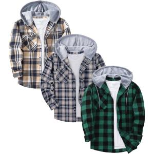 imageZITY 3 Pack Mens Flannel Hoodie Shirts Long Sleeve Casual Vintage Button Down Plaid Shirt Jacket with PocketNavybeige Green Navywhite