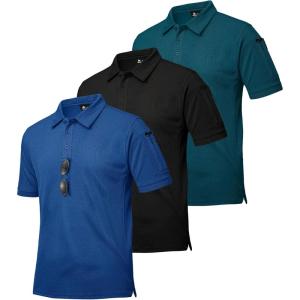 imageZITY 3 Pack Mens Polo Shirts Short Sleeve Golf MoistureWicking Shirts for MenBlack Blue Darktealblue