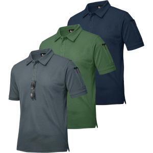 imageZITY 3 Pack Mens Polo Shirts Short Sleeve Golf MoistureWicking Shirts for MenGrey Navy Armygreen