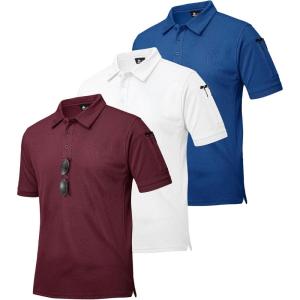 imageZITY 3 Pack Mens Polo Shirts Short Sleeve Golf MoistureWicking Shirts for MenWhite Blue Winered