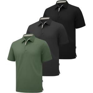 imageZITY 3 Pack Polo Shirts for Men Short Sleeve Moisture Wicking T Shirt Business Casual Mens Golf Shirts Collared TShirtsBlack Grey Green